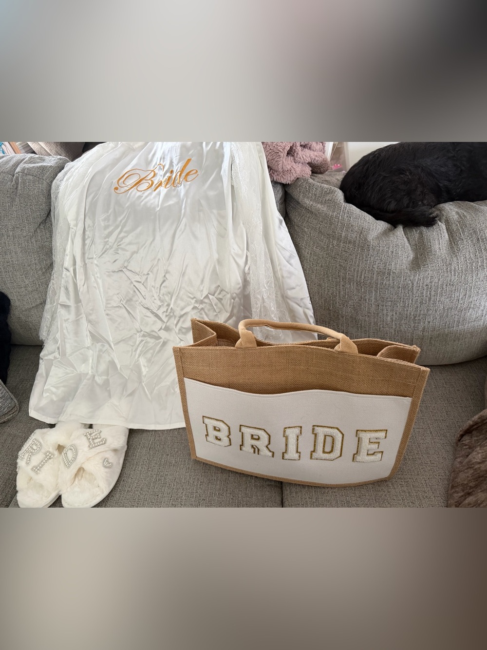 Bride Jute Tote Bag in Tan and White